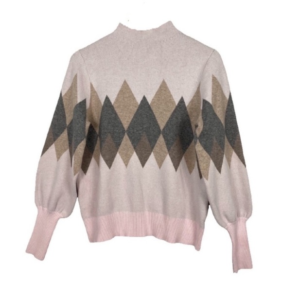 RACHEL ZOE Argyle Balloon Sleeve Mock Sweater - Picture 1 of 7